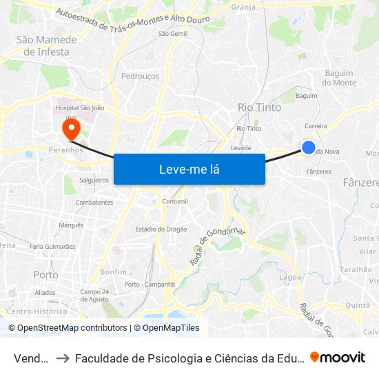 Venda Nova to Faculdade de Psicologia e Ciências da Educação da Universidade do Porto map