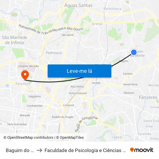 Baguim do Monte (Igreja) to Faculdade de Psicologia e Ciências da Educação da Universidade do Porto map