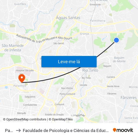 Paraiso to Faculdade de Psicologia e Ciências da Educação da Universidade do Porto map