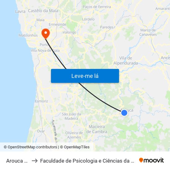 Arouca (Terminal) to Faculdade de Psicologia e Ciências da Educação da Universidade do Porto map