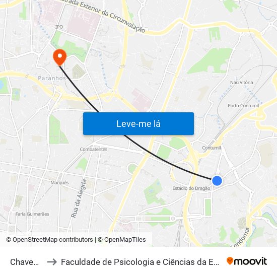 Chaves Oliveira to Faculdade de Psicologia e Ciências da Educação da Universidade do Porto map