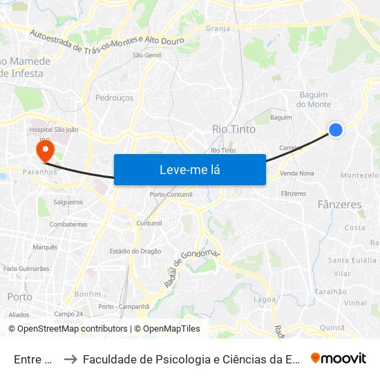 Entre Cancelas to Faculdade de Psicologia e Ciências da Educação da Universidade do Porto map