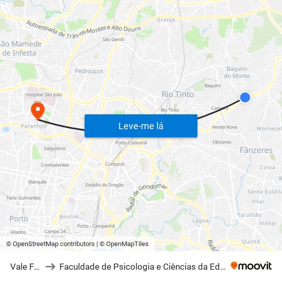 Vale Ferreiros to Faculdade de Psicologia e Ciências da Educação da Universidade do Porto map