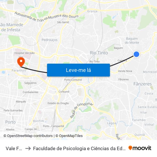 Vale Ferreiros to Faculdade de Psicologia e Ciências da Educação da Universidade do Porto map