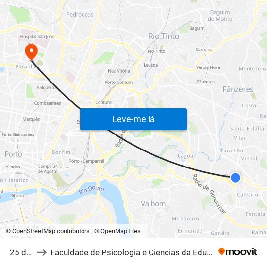 25 de Abril to Faculdade de Psicologia e Ciências da Educação da Universidade do Porto map