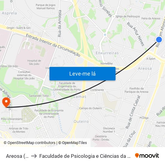 Areosa (Mercado) to Faculdade de Psicologia e Ciências da Educação da Universidade do Porto map