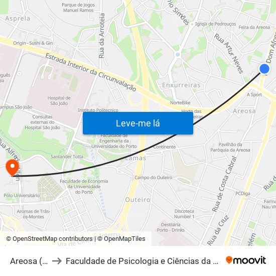 Areosa (Mercado) to Faculdade de Psicologia e Ciências da Educação da Universidade do Porto map