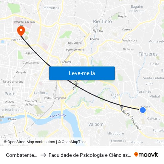 Combatentes Grande Guerra to Faculdade de Psicologia e Ciências da Educação da Universidade do Porto map