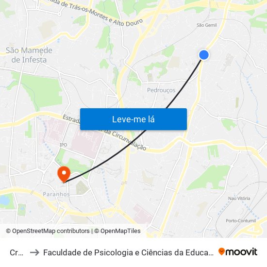 Crespo to Faculdade de Psicologia e Ciências da Educação da Universidade do Porto map