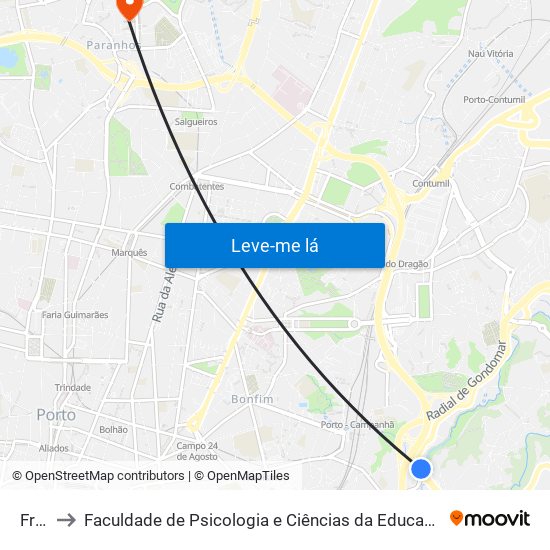 Freixo to Faculdade de Psicologia e Ciências da Educação da Universidade do Porto map