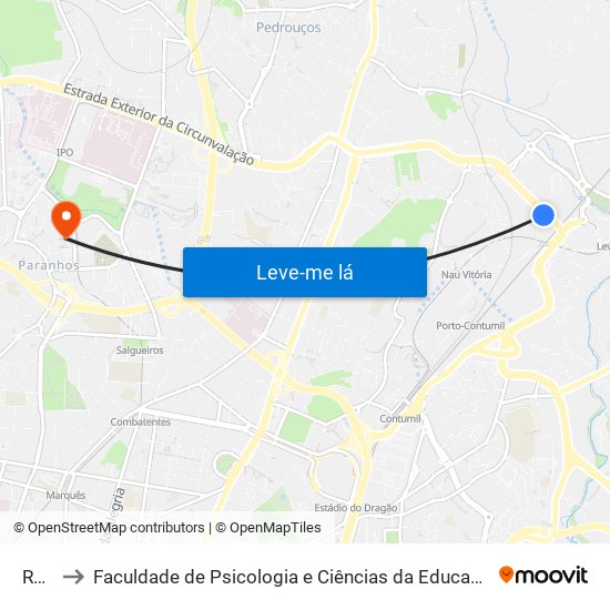 Ranha to Faculdade de Psicologia e Ciências da Educação da Universidade do Porto map