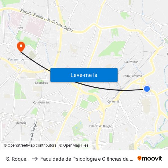 S. Roque (Circunv.) to Faculdade de Psicologia e Ciências da Educação da Universidade do Porto map