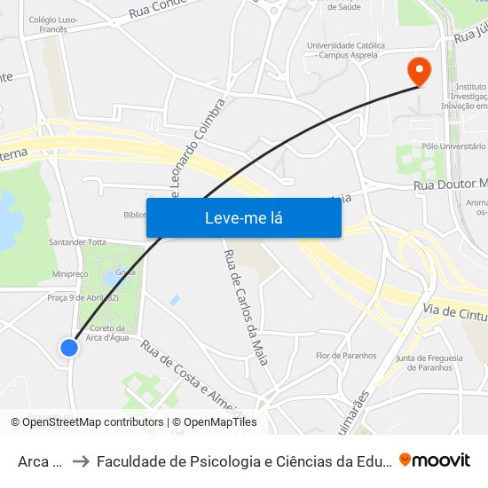 Arca D'Água to Faculdade de Psicologia e Ciências da Educação da Universidade do Porto map