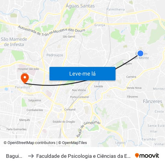 Baguim (Igreja) to Faculdade de Psicologia e Ciências da Educação da Universidade do Porto map