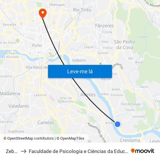 Zebreiros to Faculdade de Psicologia e Ciências da Educação da Universidade do Porto map