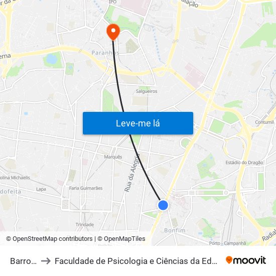 Barros Lima to Faculdade de Psicologia e Ciências da Educação da Universidade do Porto map