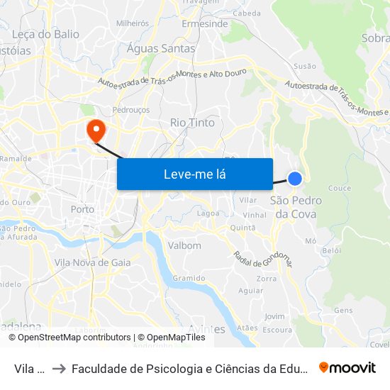 Vila Verde to Faculdade de Psicologia e Ciências da Educação da Universidade do Porto map