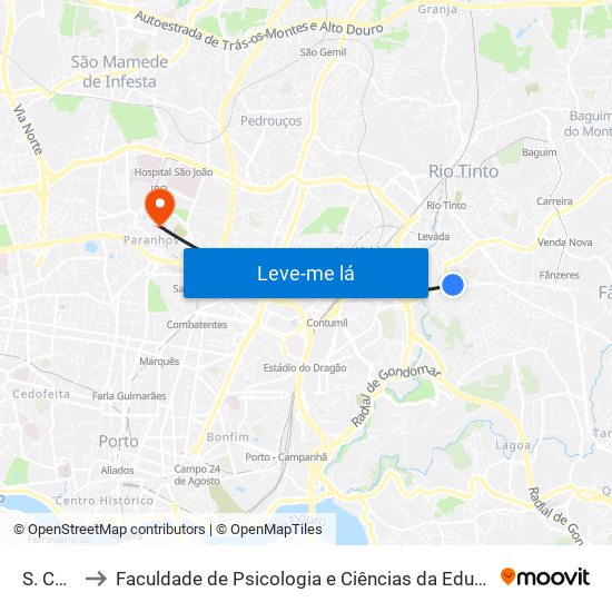 S. Caetano to Faculdade de Psicologia e Ciências da Educação da Universidade do Porto map