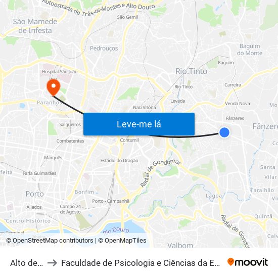 Alto de Soutelo to Faculdade de Psicologia e Ciências da Educação da Universidade do Porto map