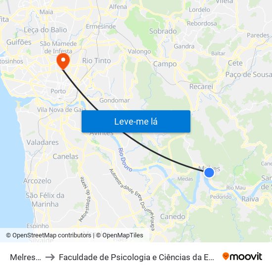 Melres Igreja to Faculdade de Psicologia e Ciências da Educação da Universidade do Porto map