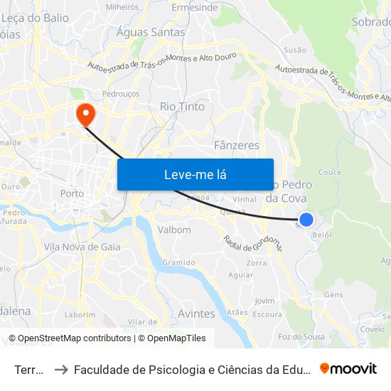 Terra Nova to Faculdade de Psicologia e Ciências da Educação da Universidade do Porto map