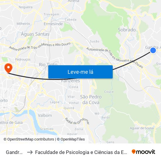 Gandra (Junta) to Faculdade de Psicologia e Ciências da Educação da Universidade do Porto map