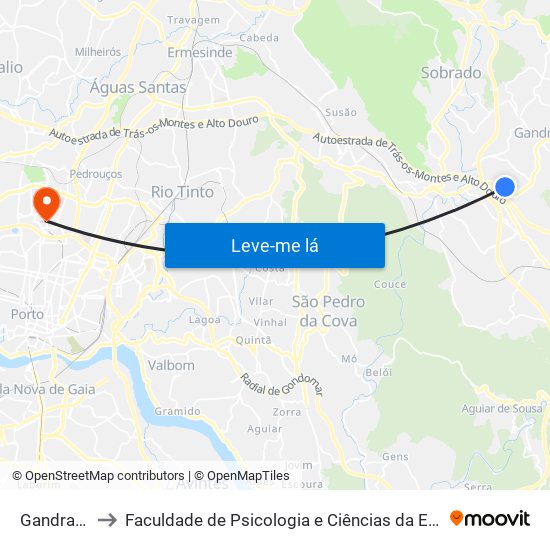 Gandra (CESPU) to Faculdade de Psicologia e Ciências da Educação da Universidade do Porto map