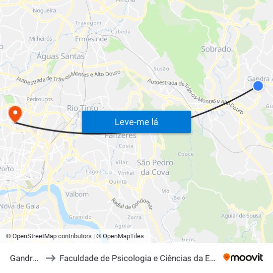 Gandra (Junta) to Faculdade de Psicologia e Ciências da Educação da Universidade do Porto map