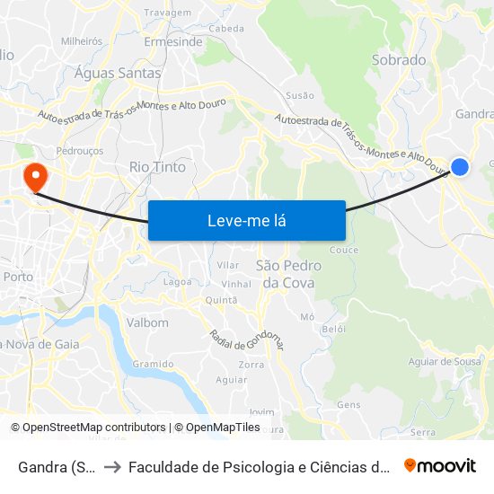 Gandra (S.Sebastião) to Faculdade de Psicologia e Ciências da Educação da Universidade do Porto map