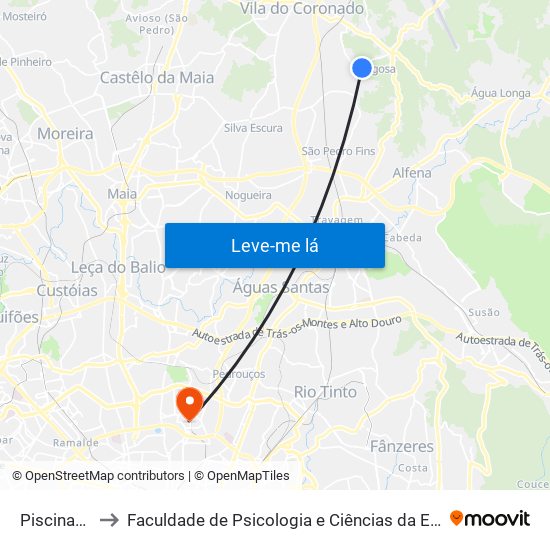 Piscinas Folgosa to Faculdade de Psicologia e Ciências da Educação da Universidade do Porto map