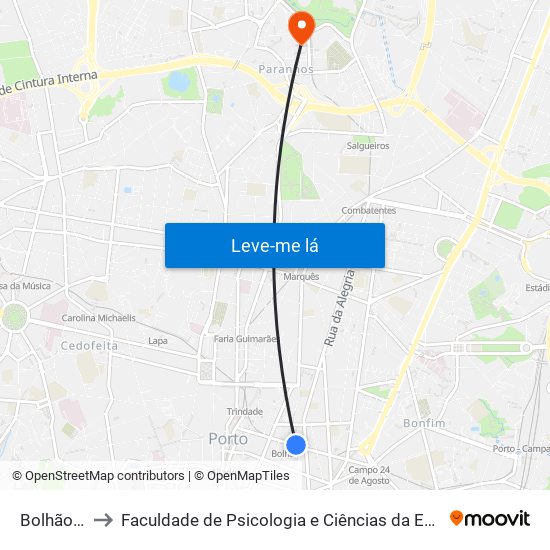 Bolhão (Metro) to Faculdade de Psicologia e Ciências da Educação da Universidade do Porto map