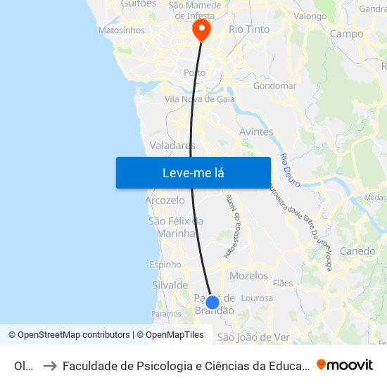 Oleiros to Faculdade de Psicologia e Ciências da Educação da Universidade do Porto map