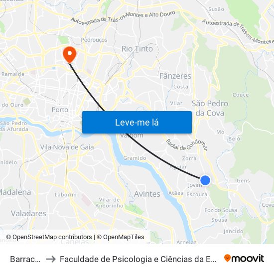 Barraca Escola to Faculdade de Psicologia e Ciências da Educação da Universidade do Porto map