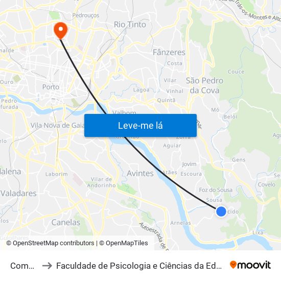 Compostela to Faculdade de Psicologia e Ciências da Educação da Universidade do Porto map