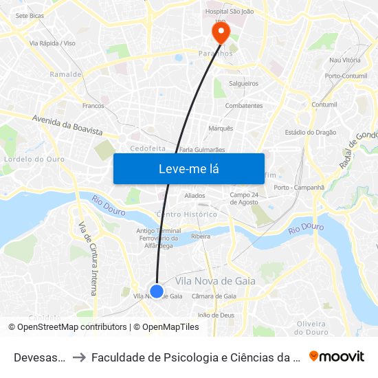 Devesas (Estação) to Faculdade de Psicologia e Ciências da Educação da Universidade do Porto map