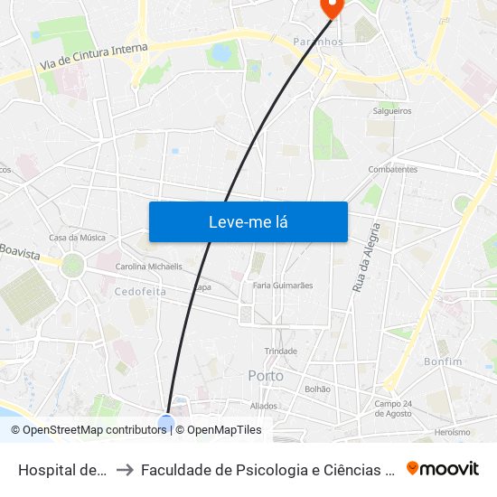 Hospital de Santo António to Faculdade de Psicologia e Ciências da Educação da Universidade do Porto map