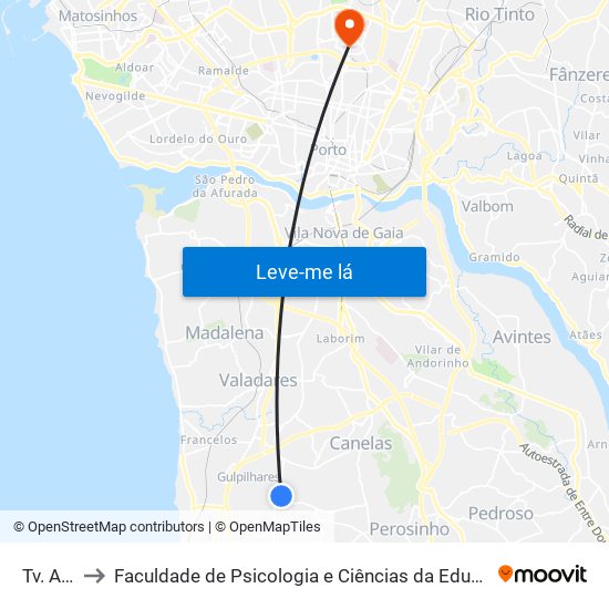 Tv. Azenha to Faculdade de Psicologia e Ciências da Educação da Universidade do Porto map