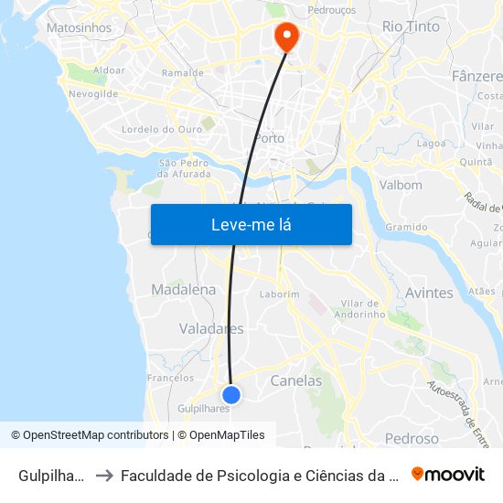 Gulpilhares - Viúva to Faculdade de Psicologia e Ciências da Educação da Universidade do Porto map