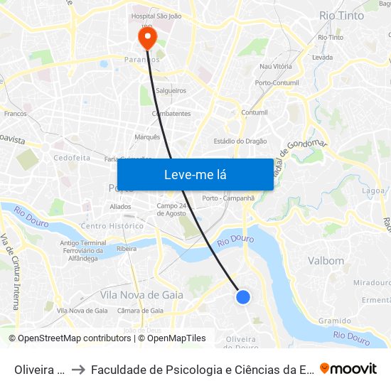 Oliveira do Douro to Faculdade de Psicologia e Ciências da Educação da Universidade do Porto map