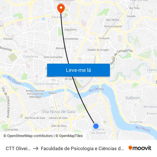 CTT Oliveira do Douro to Faculdade de Psicologia e Ciências da Educação da Universidade do Porto map