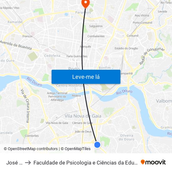 José Rocha to Faculdade de Psicologia e Ciências da Educação da Universidade do Porto map