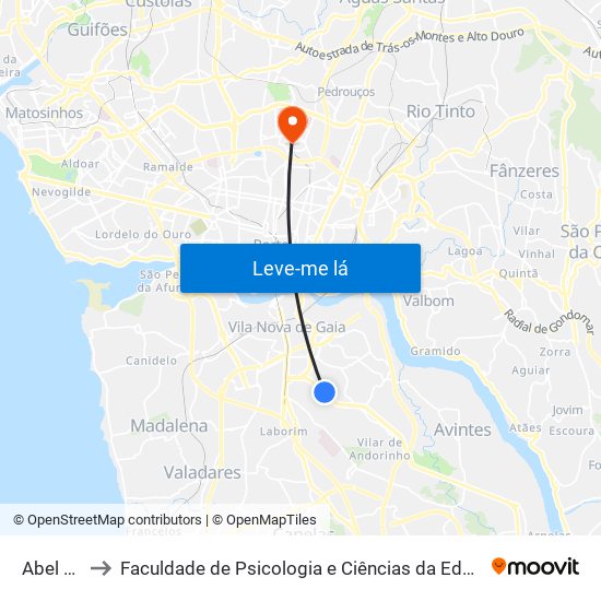 Abel Salazar to Faculdade de Psicologia e Ciências da Educação da Universidade do Porto map