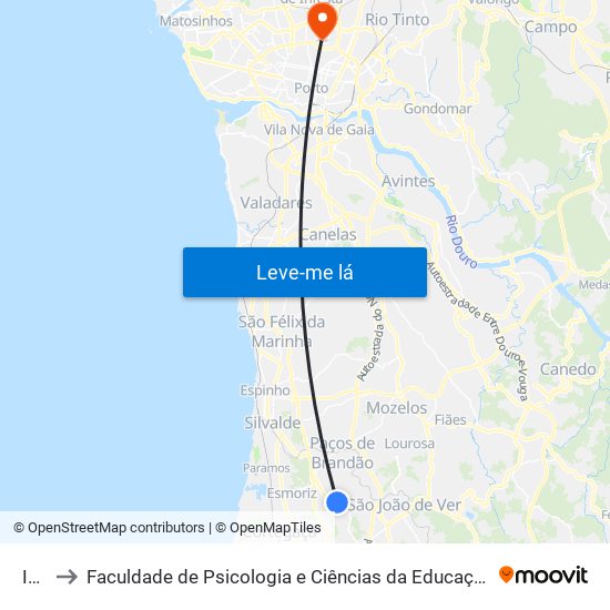 IEFP to Faculdade de Psicologia e Ciências da Educação da Universidade do Porto map