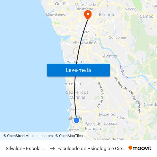 Silvalde - Escola Domingos Capela to Faculdade de Psicologia e Ciências da Educação da Universidade do Porto map