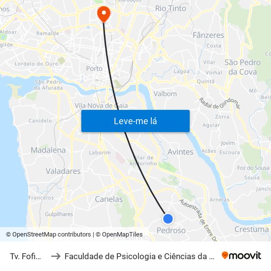 Tv. Fofim d'Aquém to Faculdade de Psicologia e Ciências da Educação da Universidade do Porto map