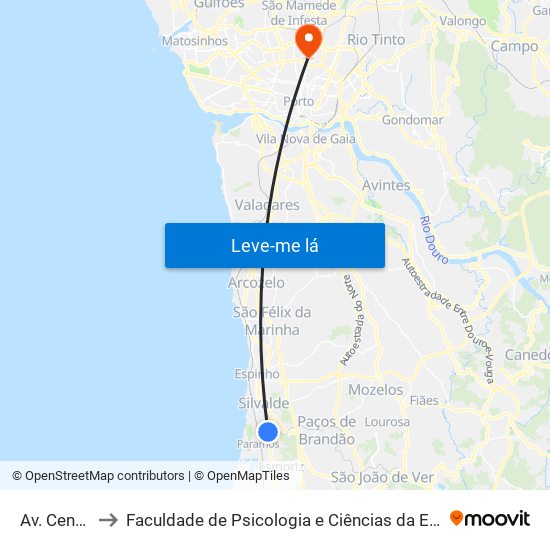 Av. Central Norte to Faculdade de Psicologia e Ciências da Educação da Universidade do Porto map