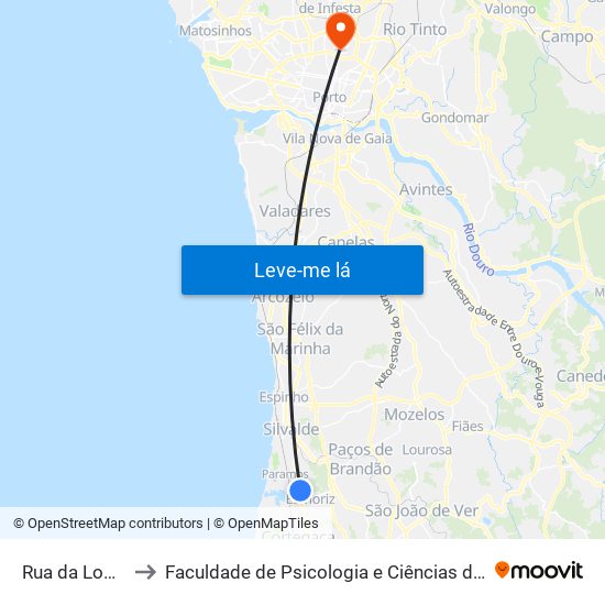 Rua da Lomba to Faculdade de Psicologia e Ciências da Educação da Universidade do Porto map