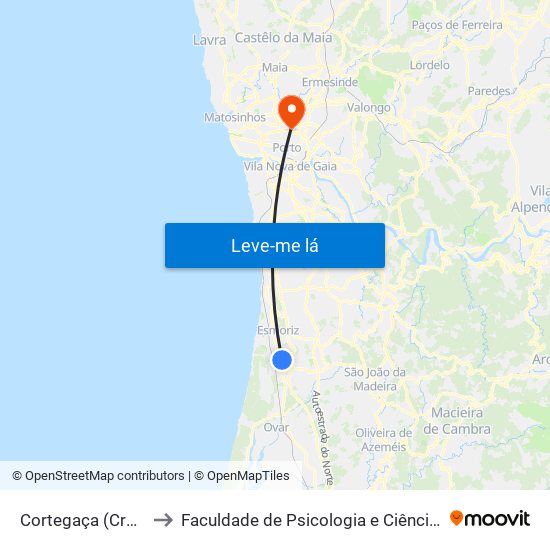 Cortegaça (Cruzamento Outeiro) - A to Faculdade de Psicologia e Ciências da Educação da Universidade do Porto map