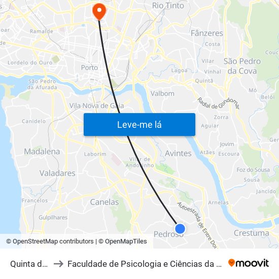 Quinta da Paradela to Faculdade de Psicologia e Ciências da Educação da Universidade do Porto map