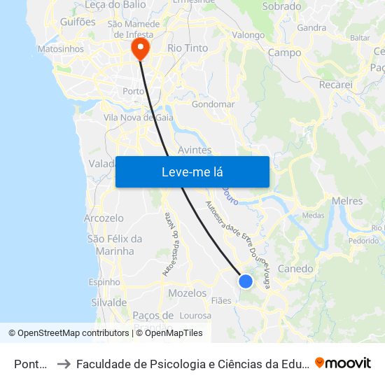 Ponte de Sá to Faculdade de Psicologia e Ciências da Educação da Universidade do Porto map